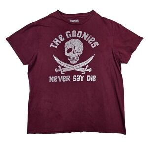 The Goonies Never Say Die Graphic T-Shirt Mens Large Burgundy Maroon Skull Tee